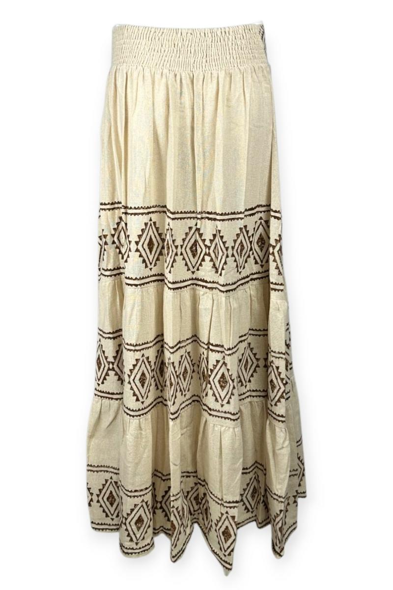 gonna donna fantasia atzeca beige e marrone 