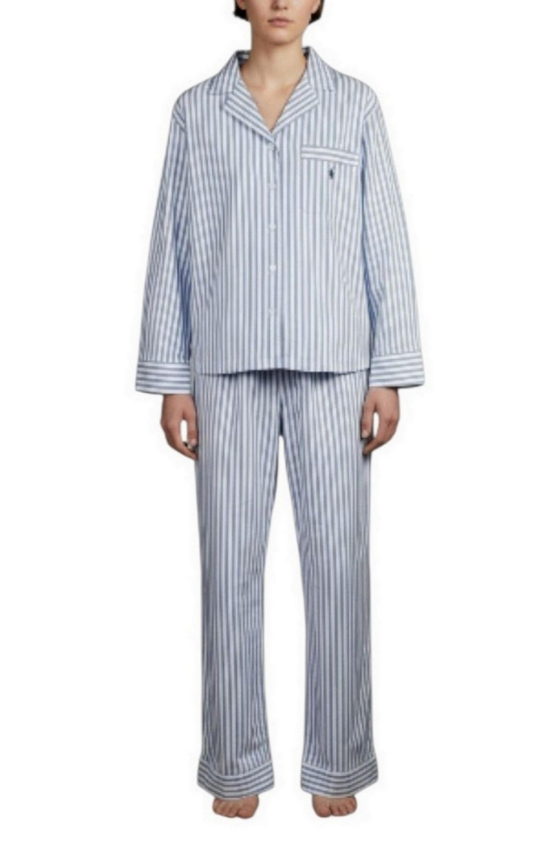 pigiama donna a righe bianco  e azzurro 