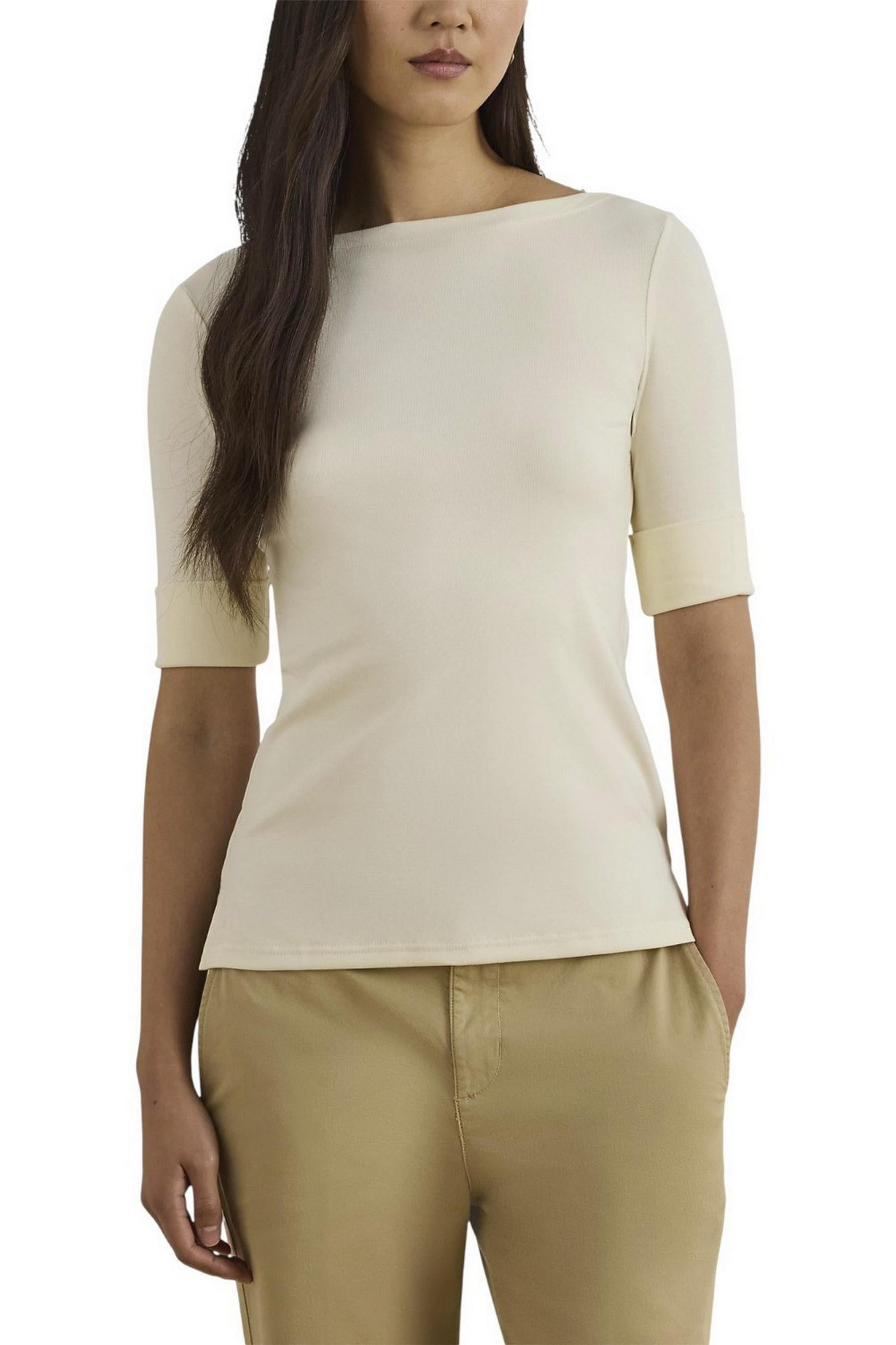 t-shirt donna panna con scollo a barca 