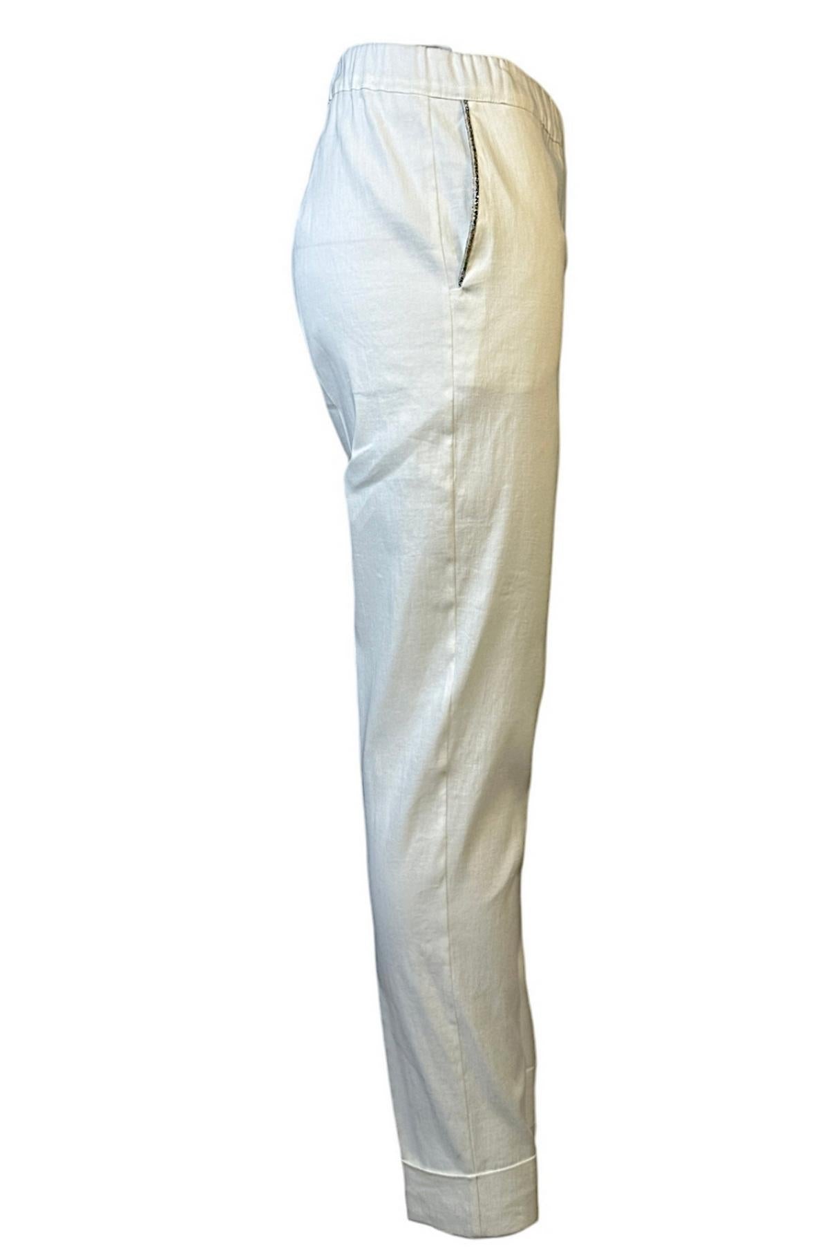 Pantalone bianco donna lino stretch 