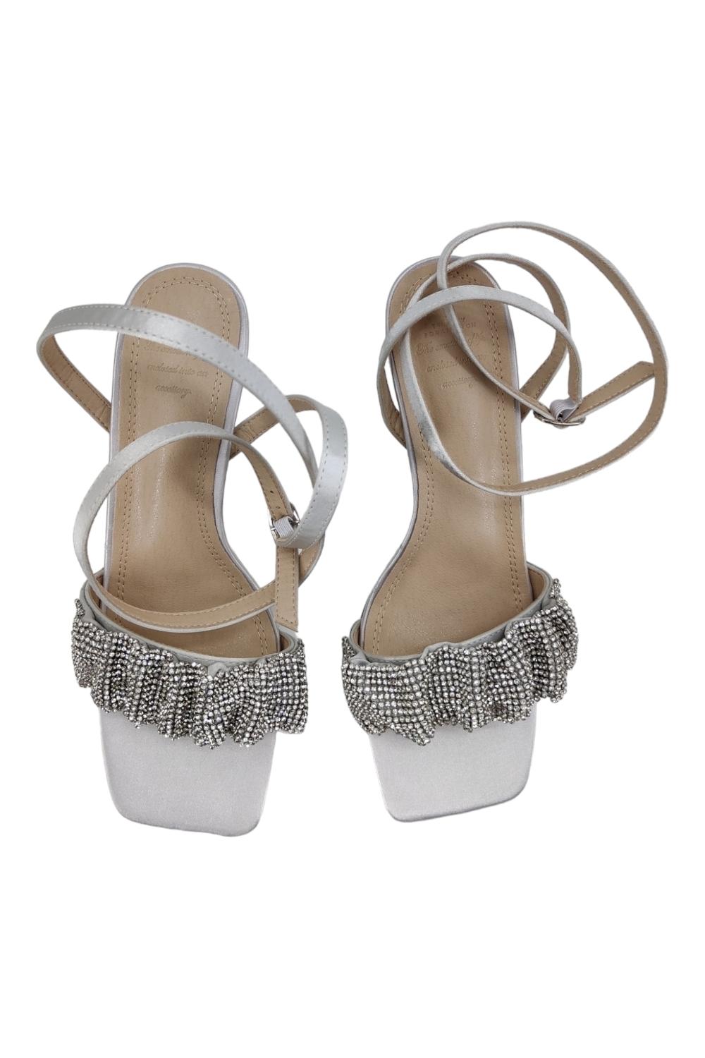 sandalo donna argento con fascia strass 