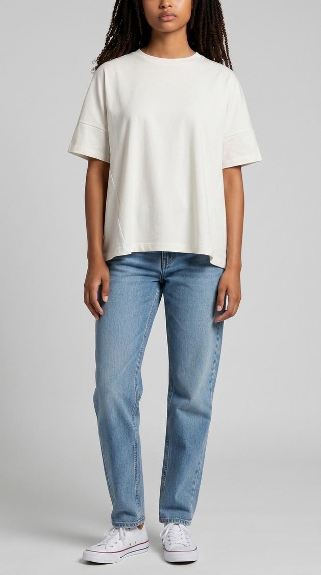 t-shirt donna mezza manica a scatola in cotone bianco 