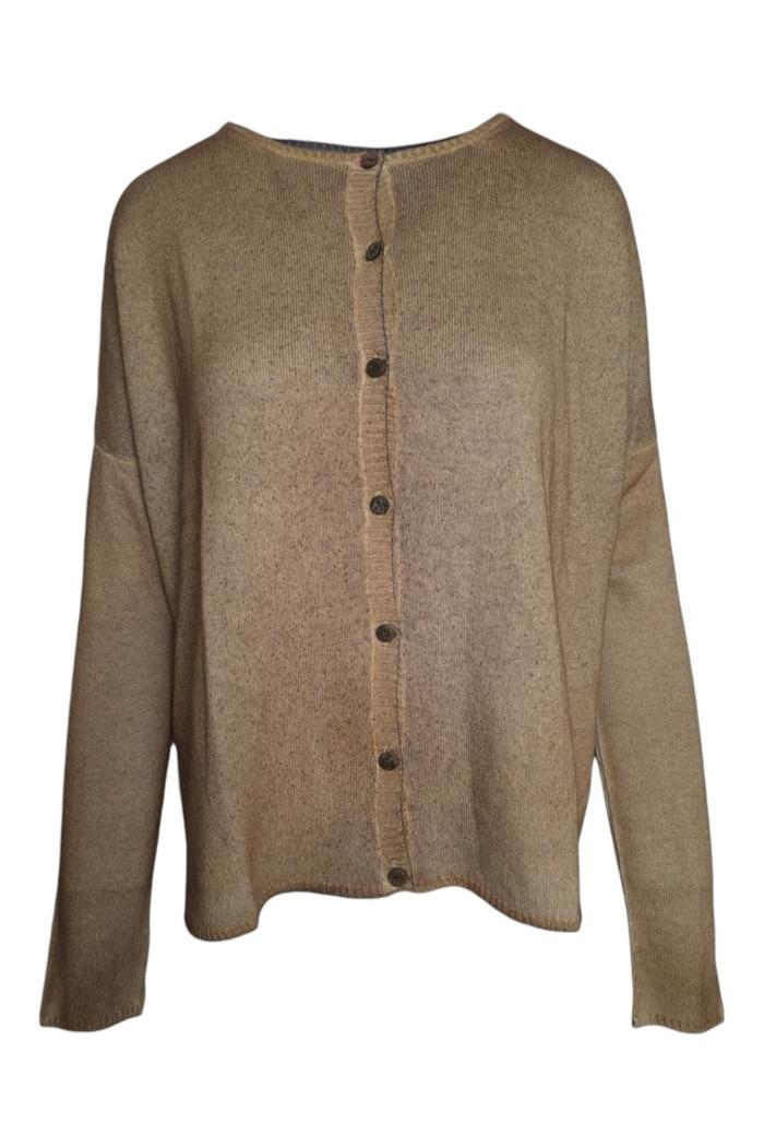 cardigan donna girocollo aerografato cammello e grigio 