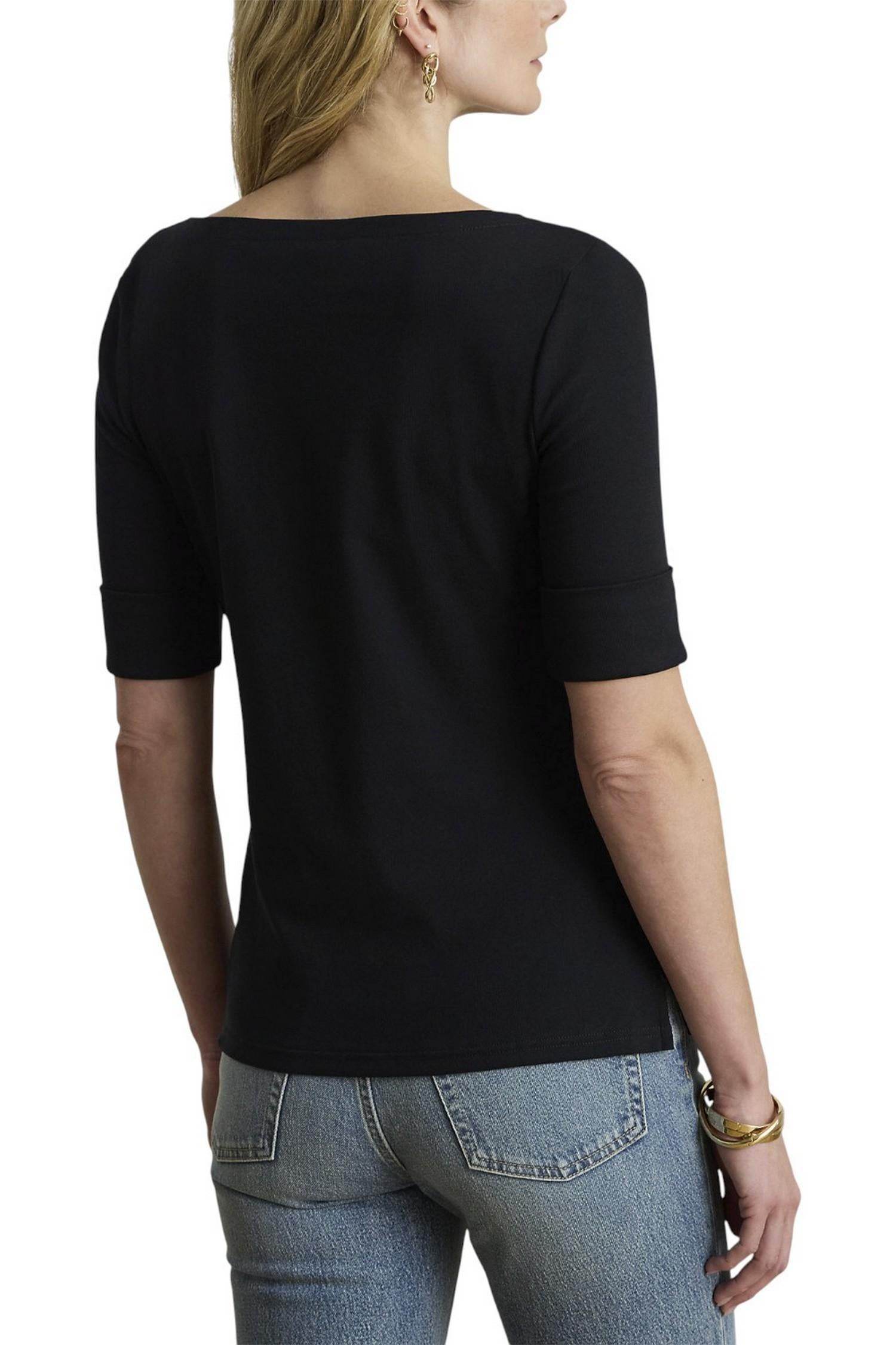 t-shirt donna nero con scollo a barca 