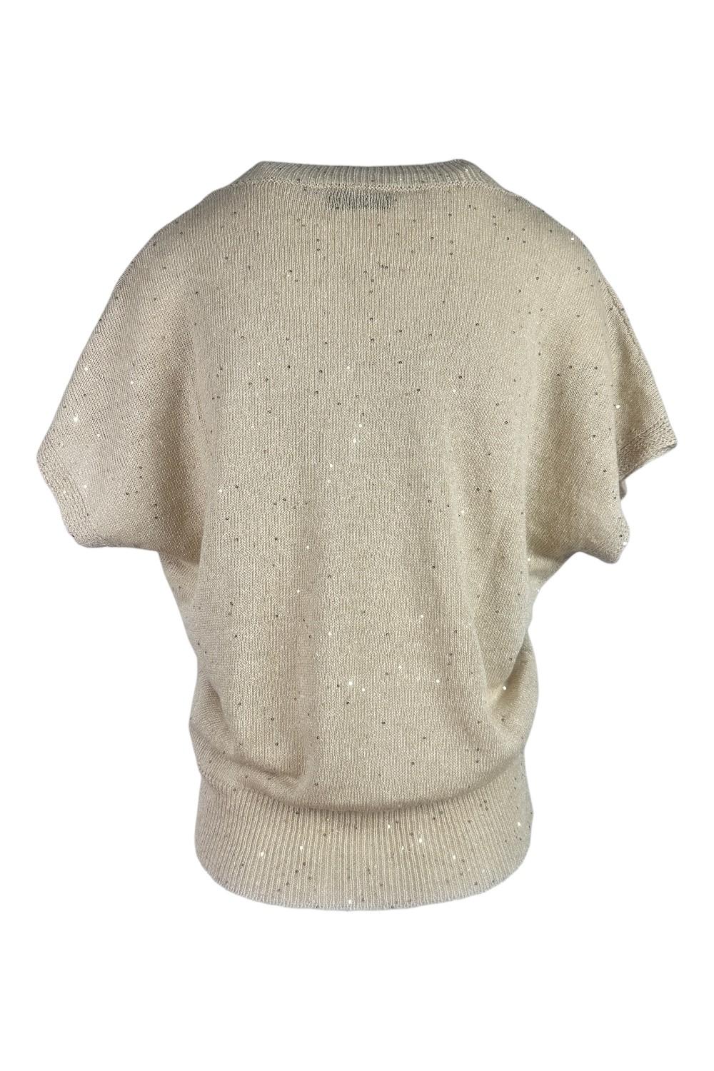 gilet donna scollo a v con paillettes beige 