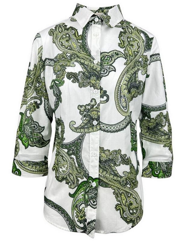 camicia donna fantasia cachemire bianca e militare 