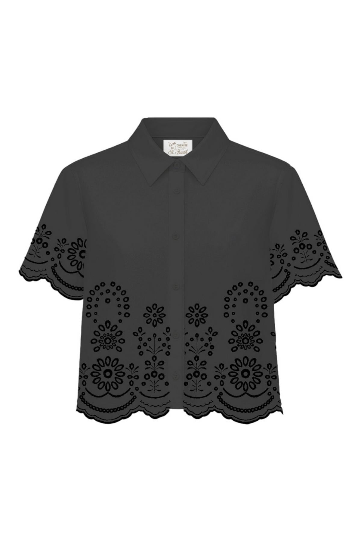 camicia donna in chambray ricamato nero 