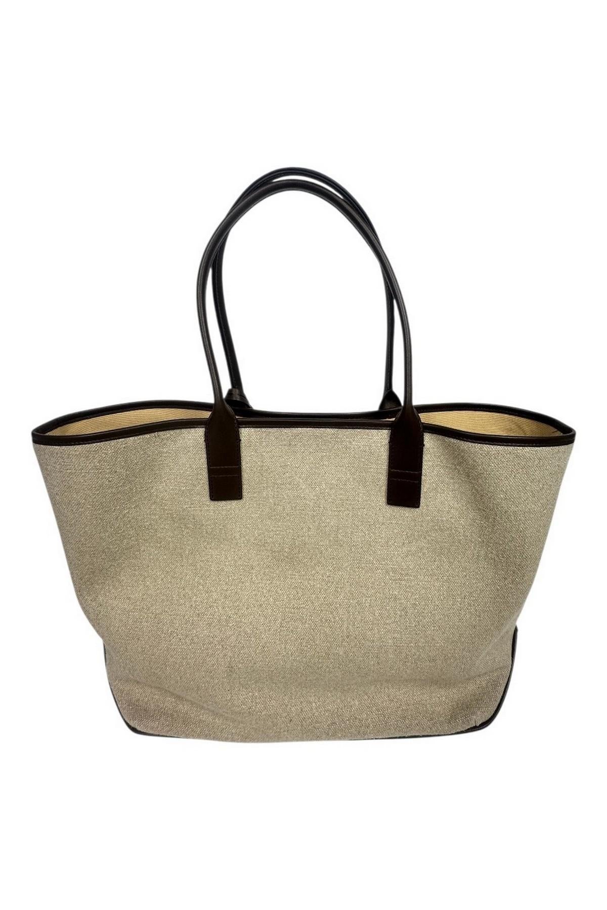 borsa donna in canvas beige e marrone 