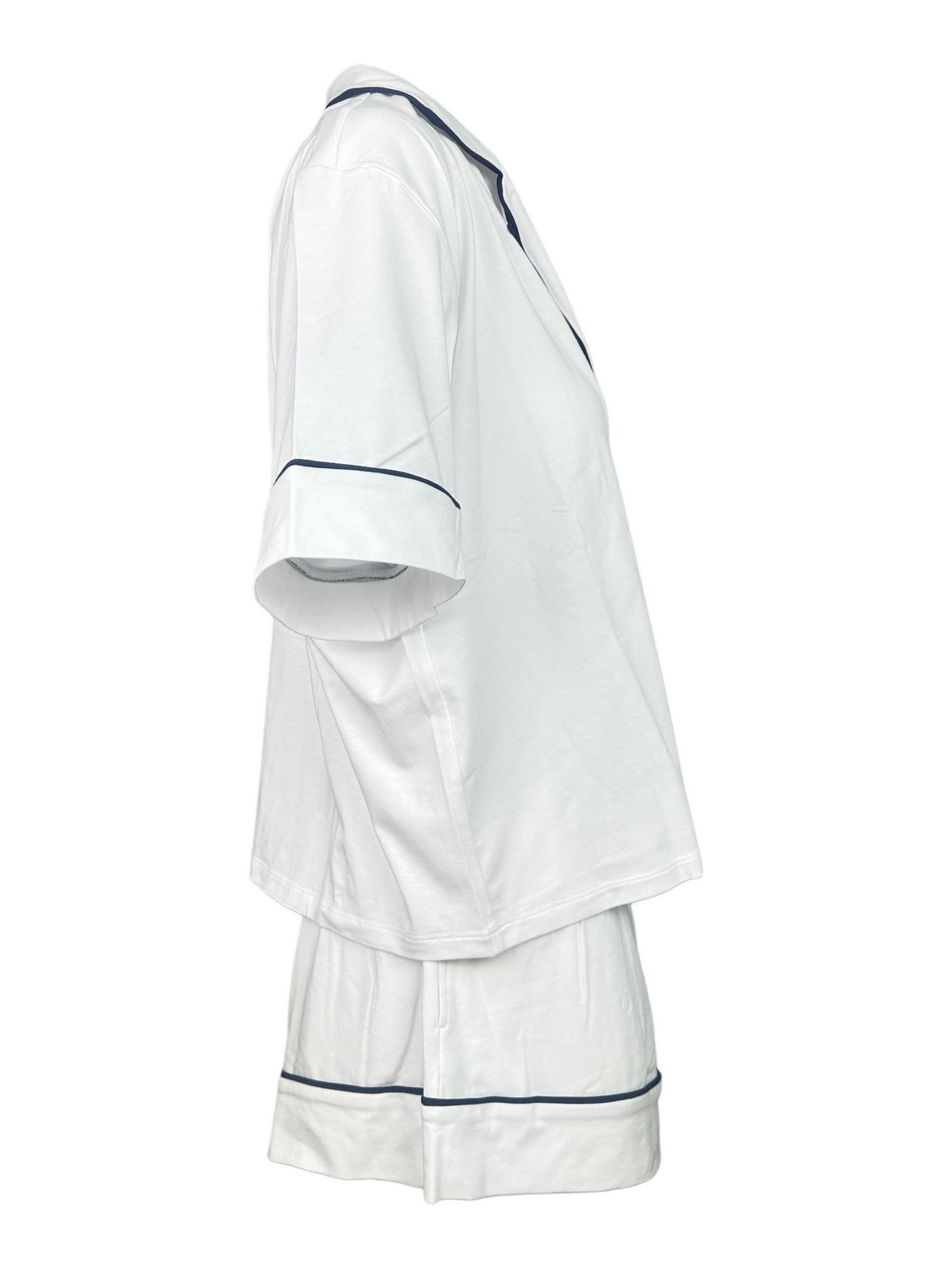 camicia donna e short in jersey bianco e blu 