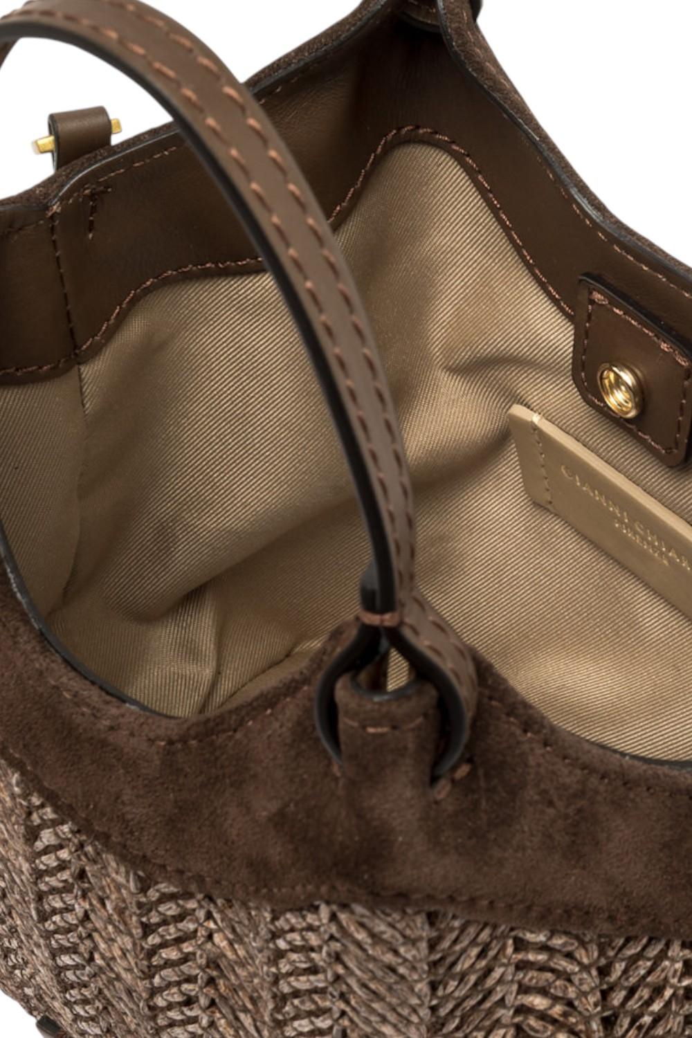 borsa donna dua piccola in rafia marrone 