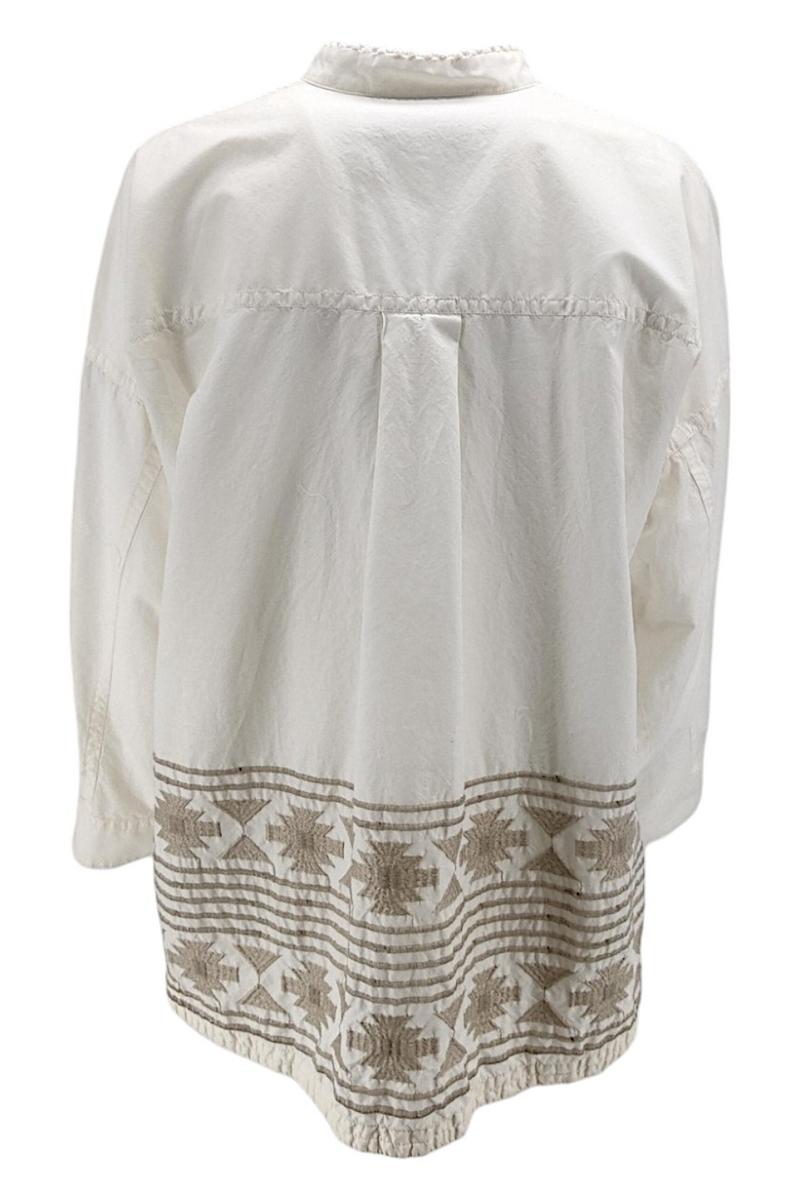 Camicia donna avorio over coreana con ricami e paillettes 