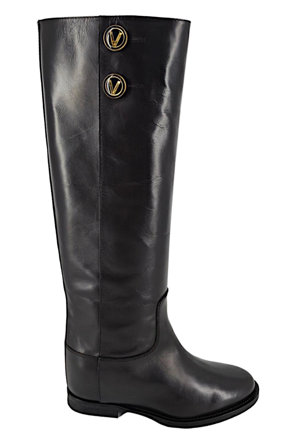 stivale donna in pelle marrone con bottoni 