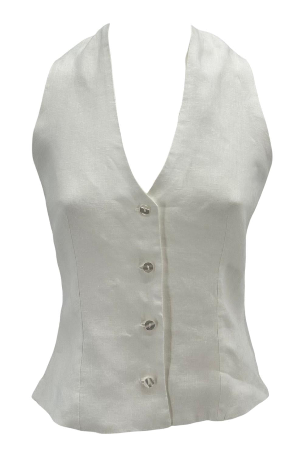 gilet donna scollo sulla schiena in lino bianco 