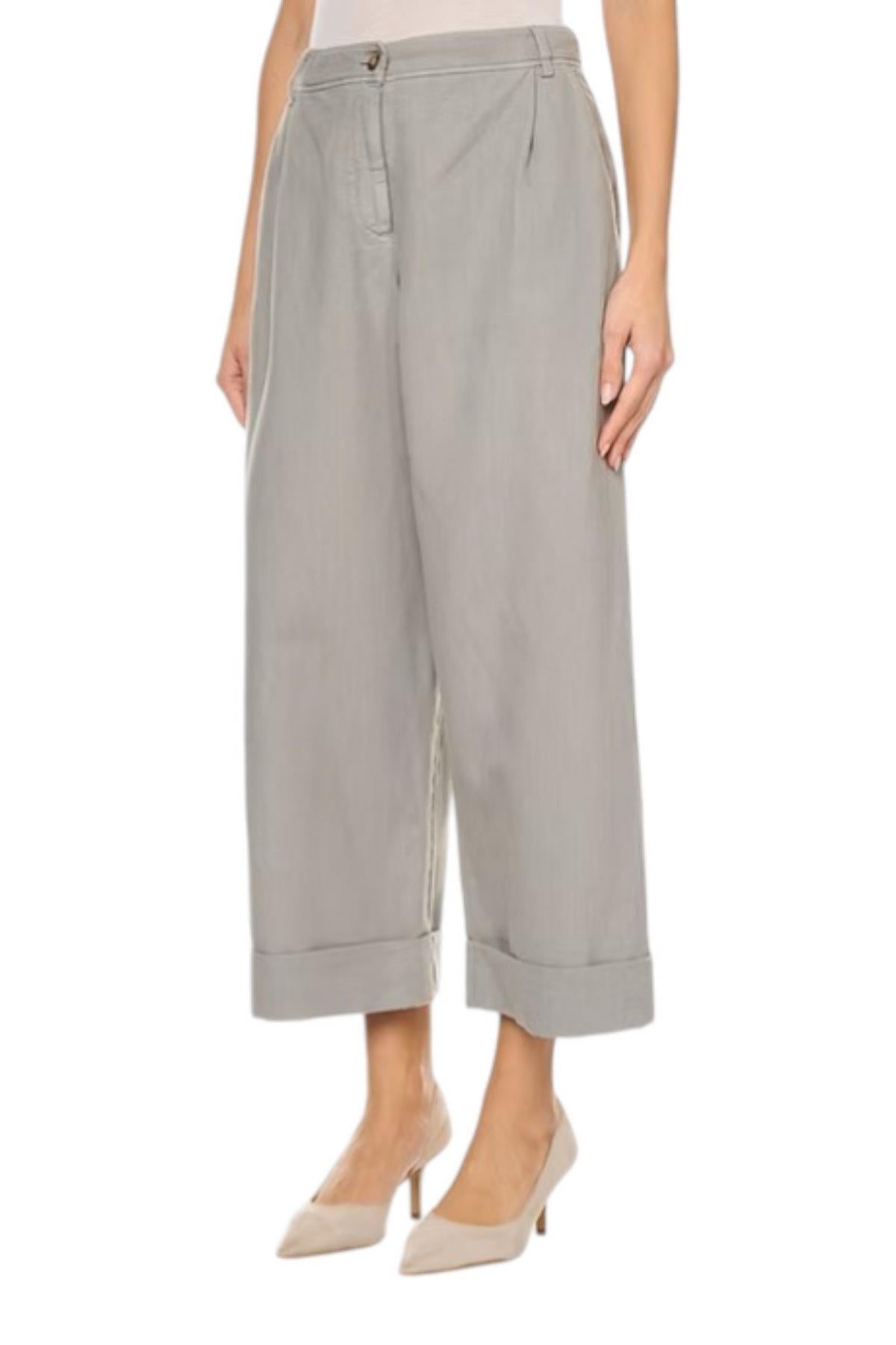 pantalone donna cropped in drill di cotone grigio 