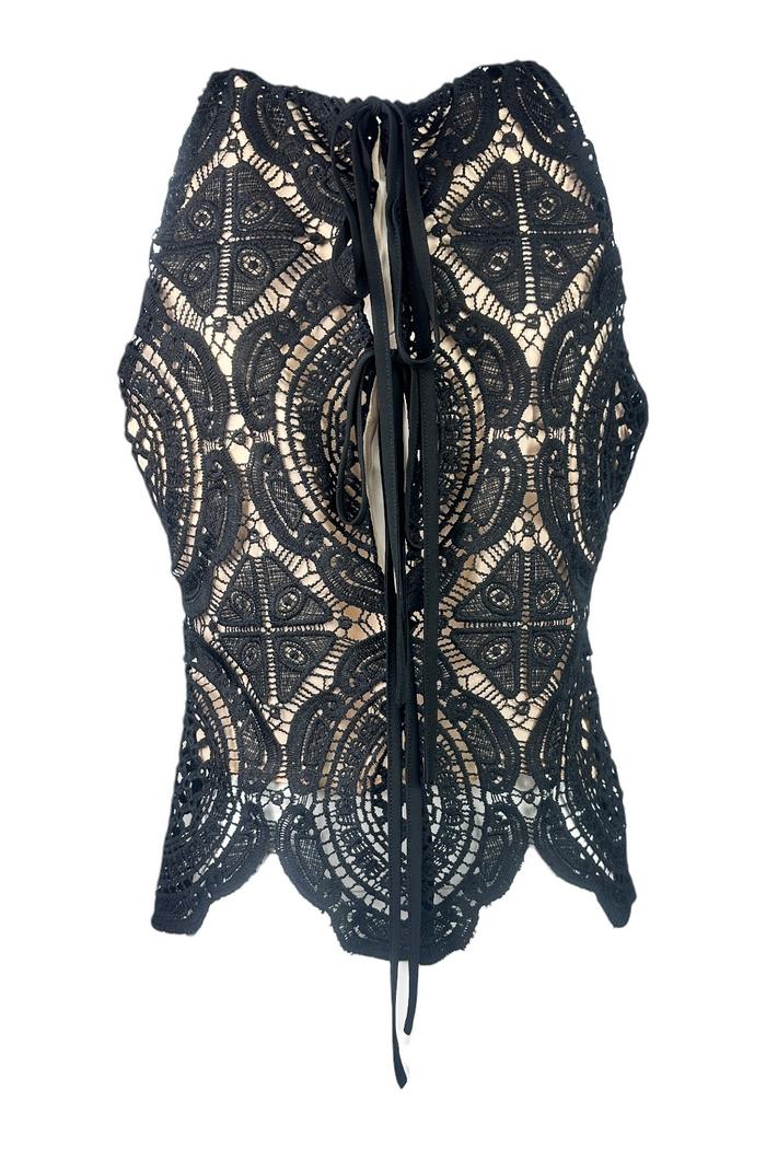 top donna in pizzo nero e beige 