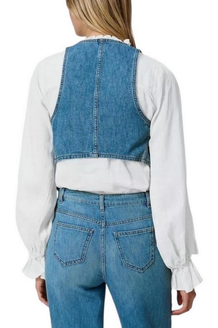 Gilet donna fitted in jeans denim chiaro 