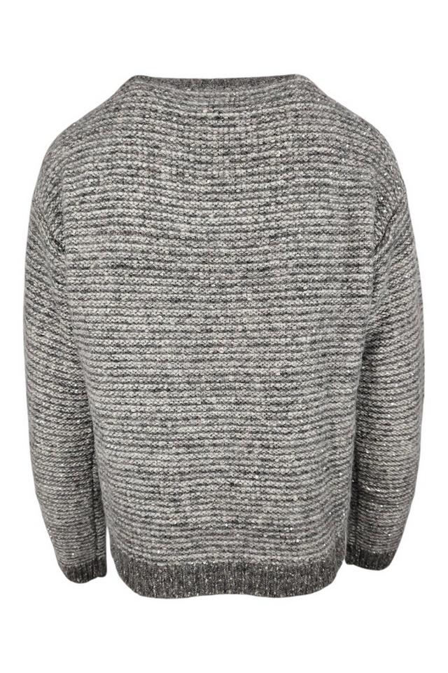 maglia donna girocollo paillettes grigia 