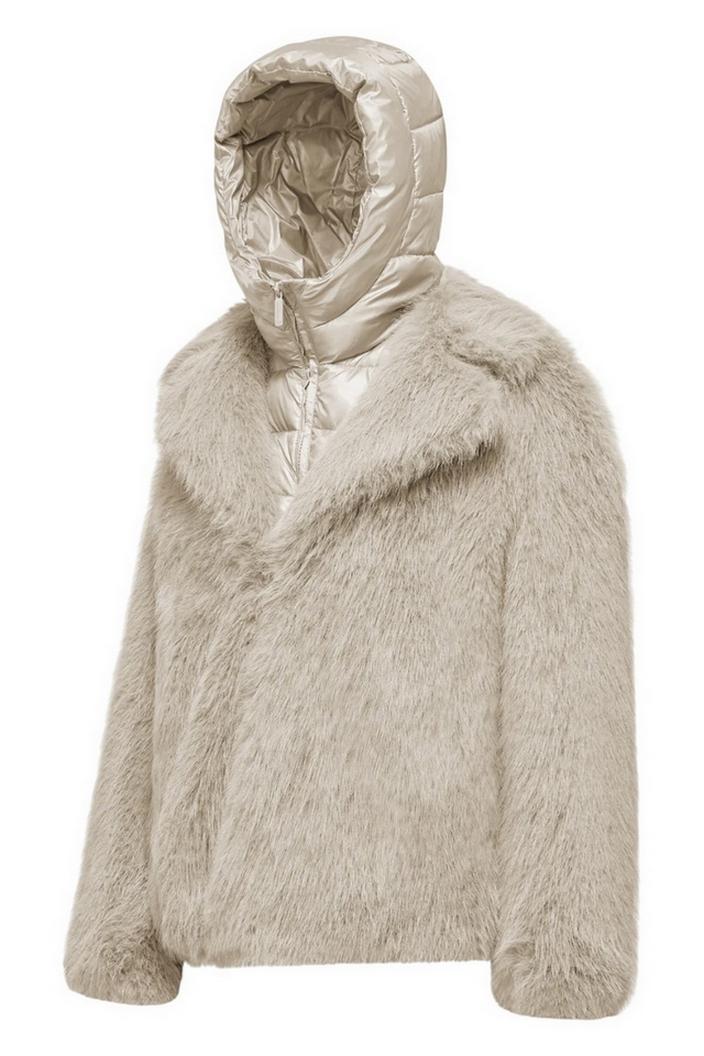 Cappotto corto donna in eco-pelliccia avorio 