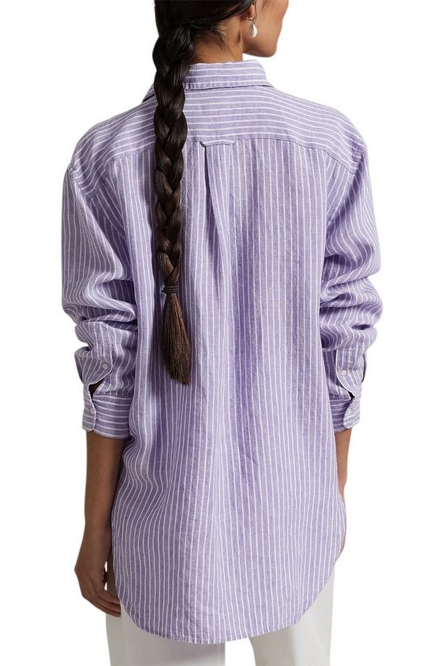 camicia donna in lino a righe lilla e bianco 