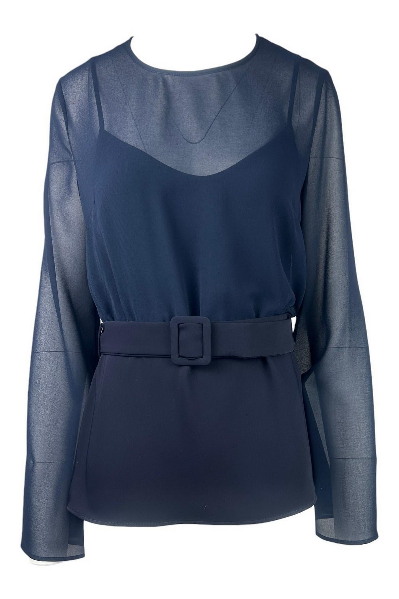 t-shirt donna in cady con maniche in chiffon blu 