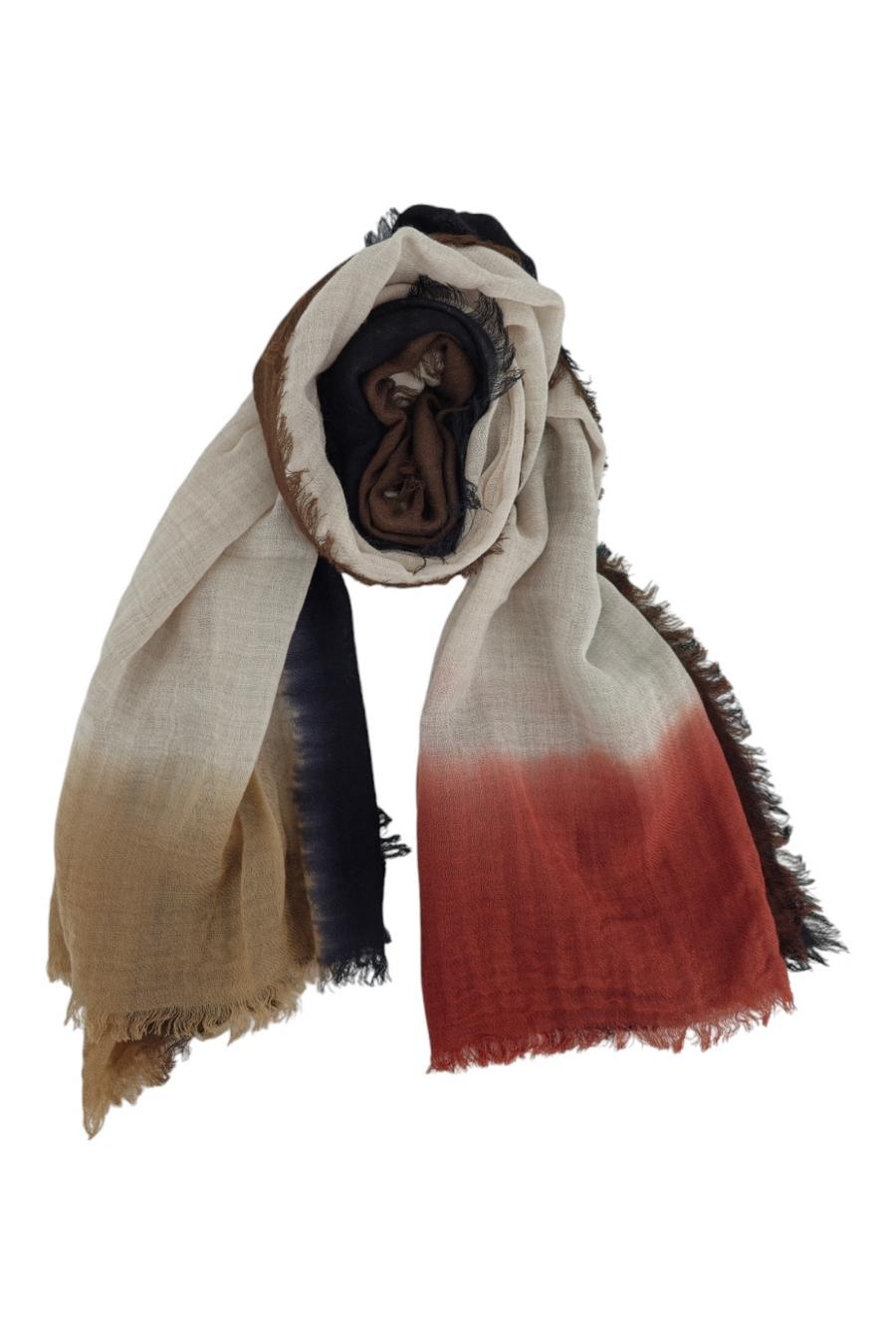 sciarpa donna bordi sfumati beige e marrone 