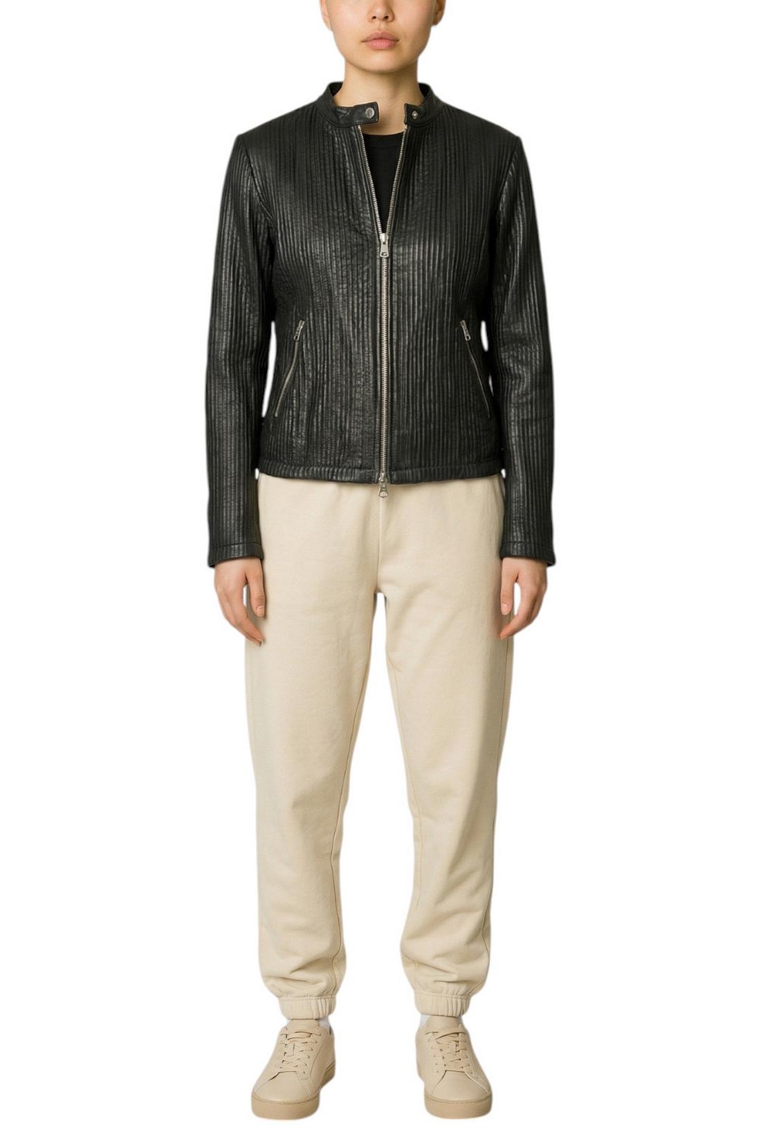 biker donna in pelle plisset nero 