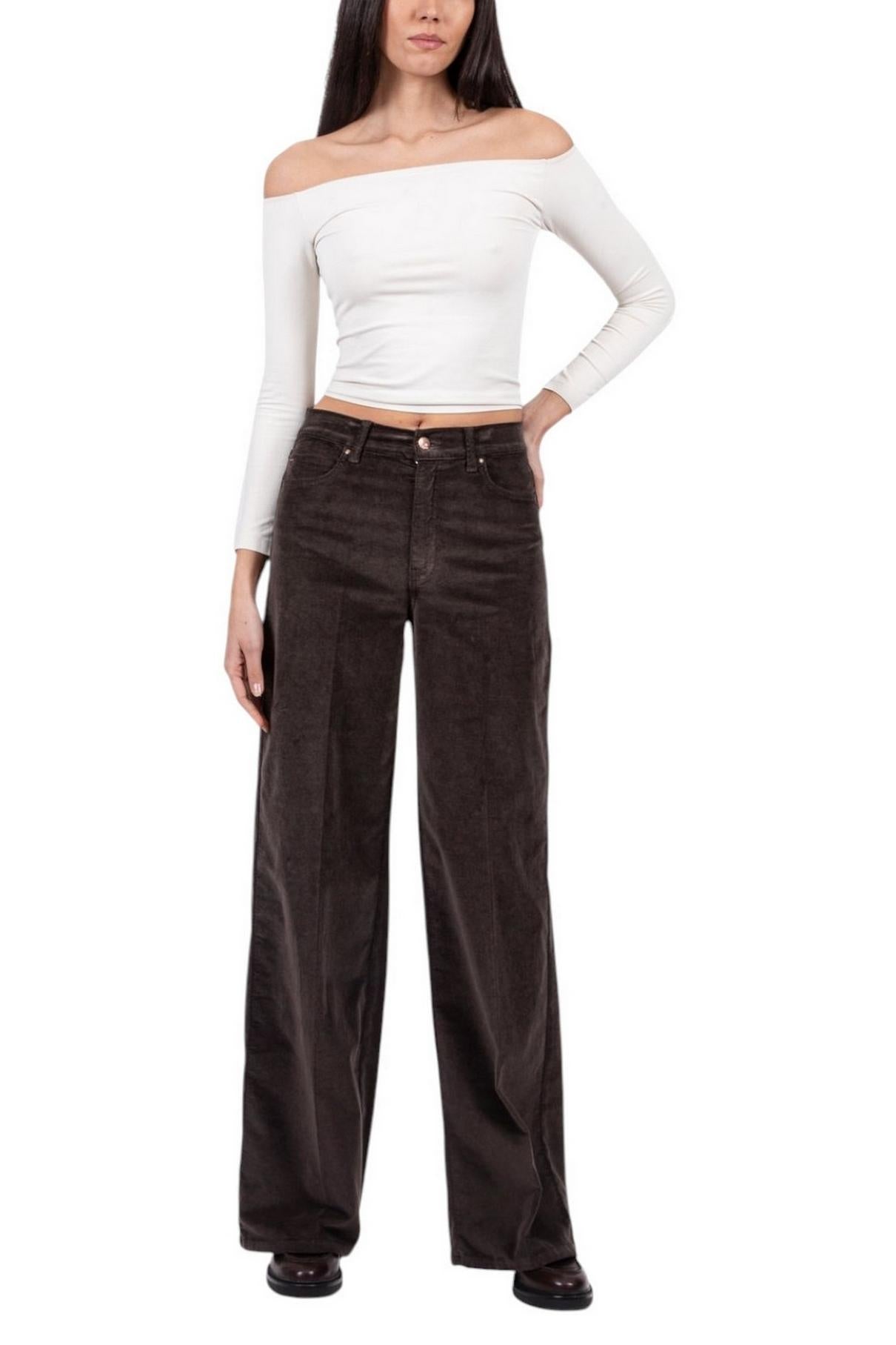 pantalone donna largo in velluto duemilarighe marrone 