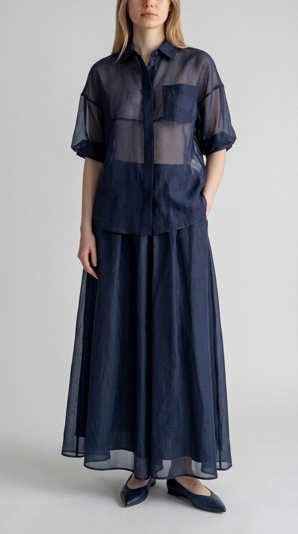 camicia donna con manica ampia blu 