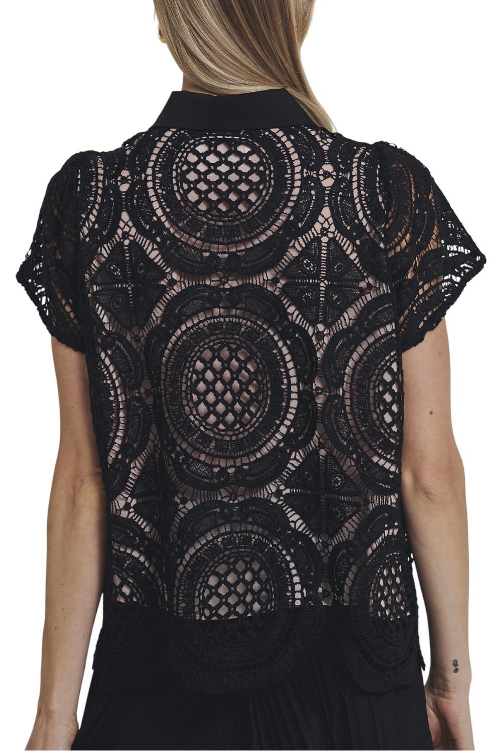 top donna in pizzo nero e beige 