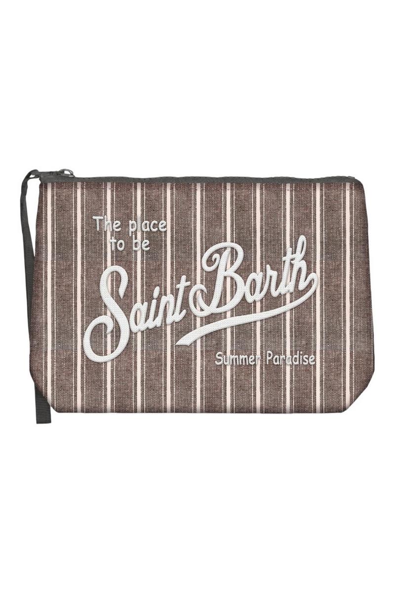 trousse donna aline a righe marrone e bianco 