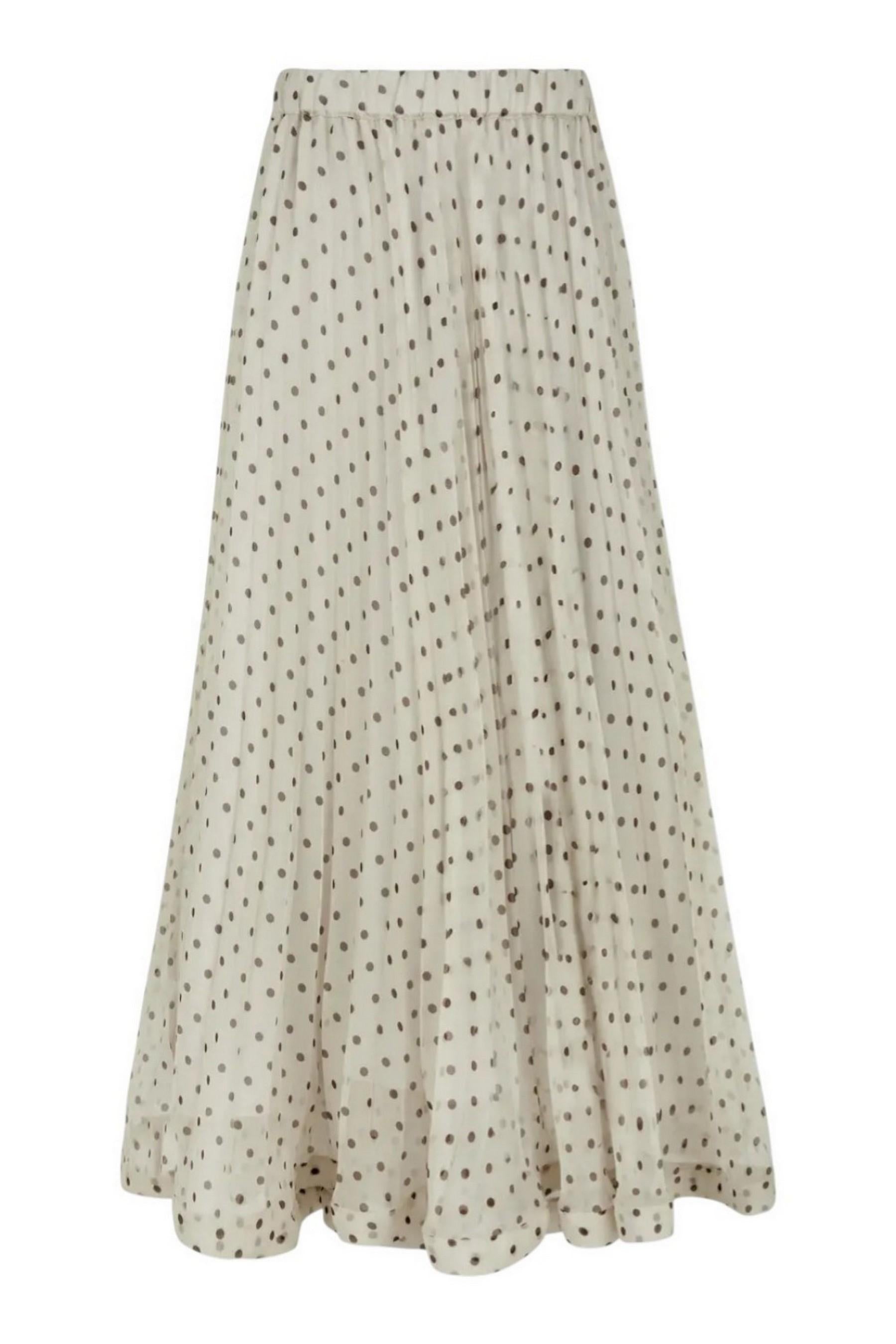 gonna donna in chiffon a pois avorio e marrone 