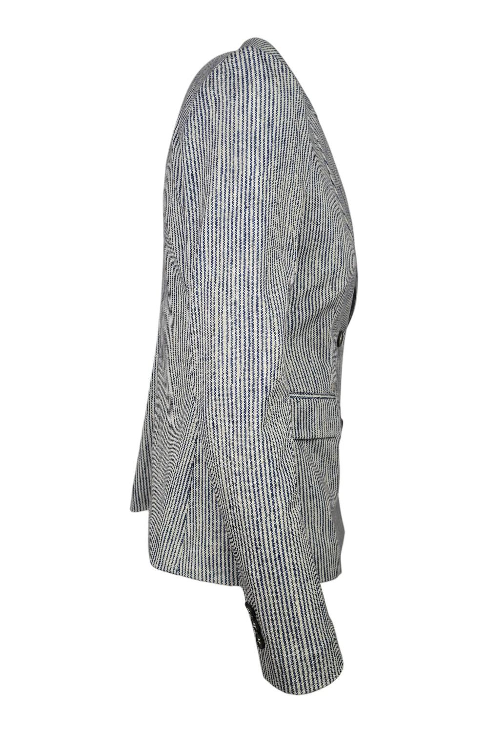 giacca donna doppiopetto rigata bianco e blu 