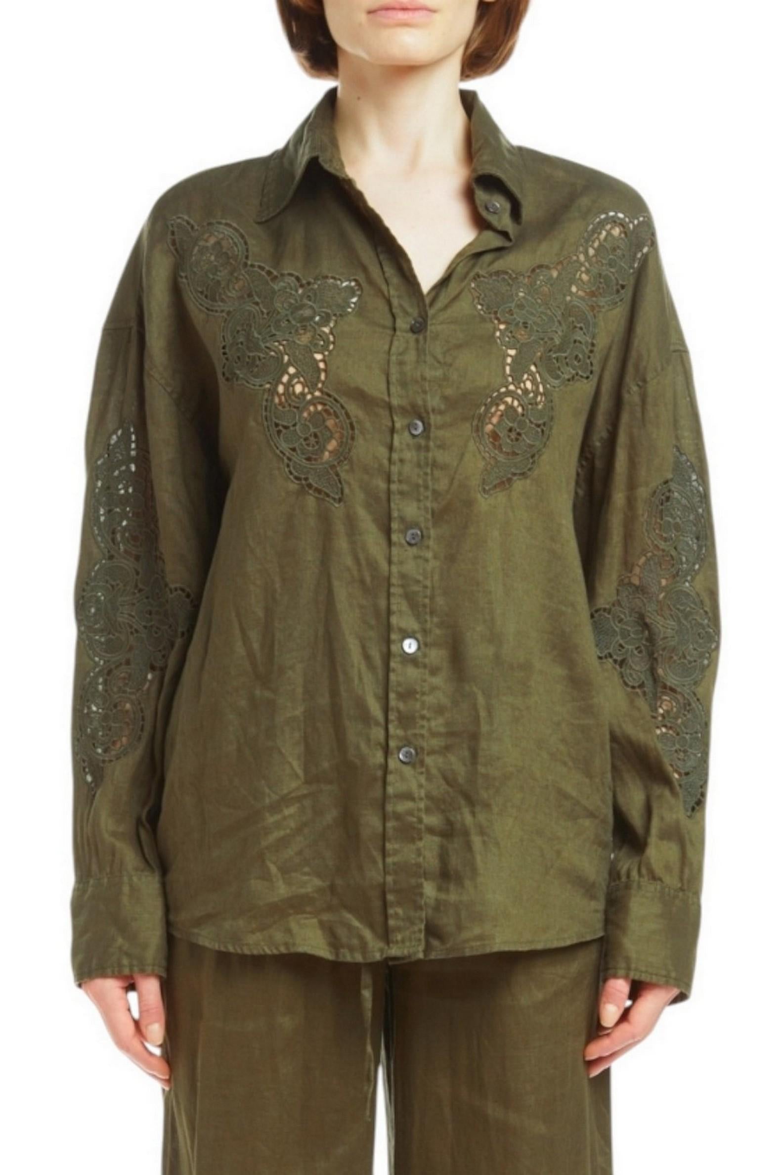 camicia donna in lino ricamato militare 