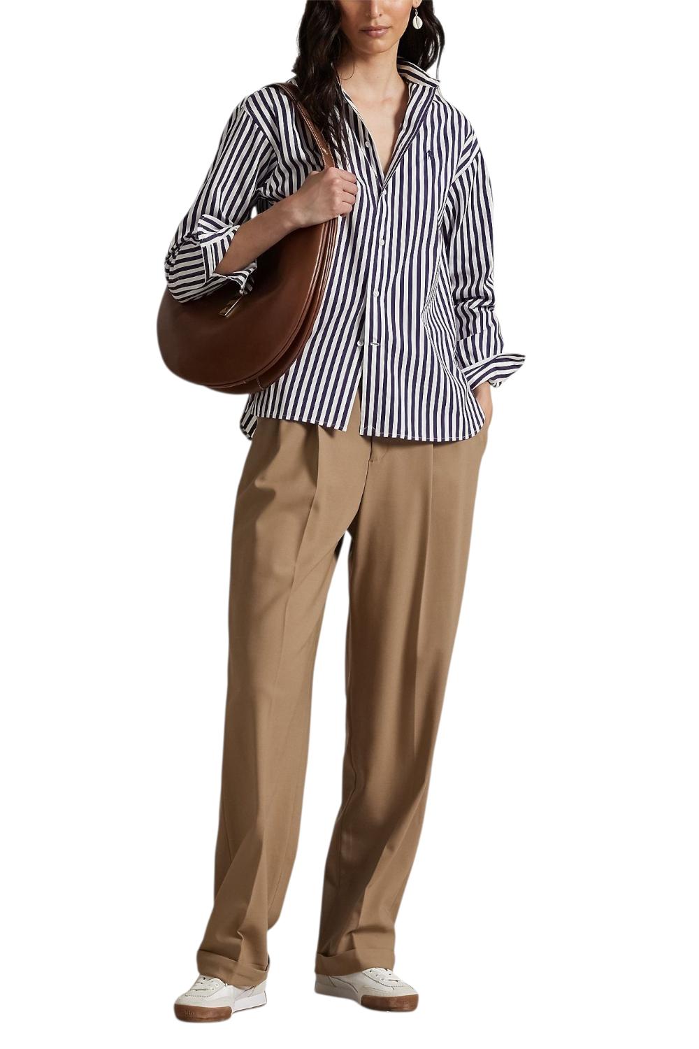 camicia donna a righe bianco e viola 