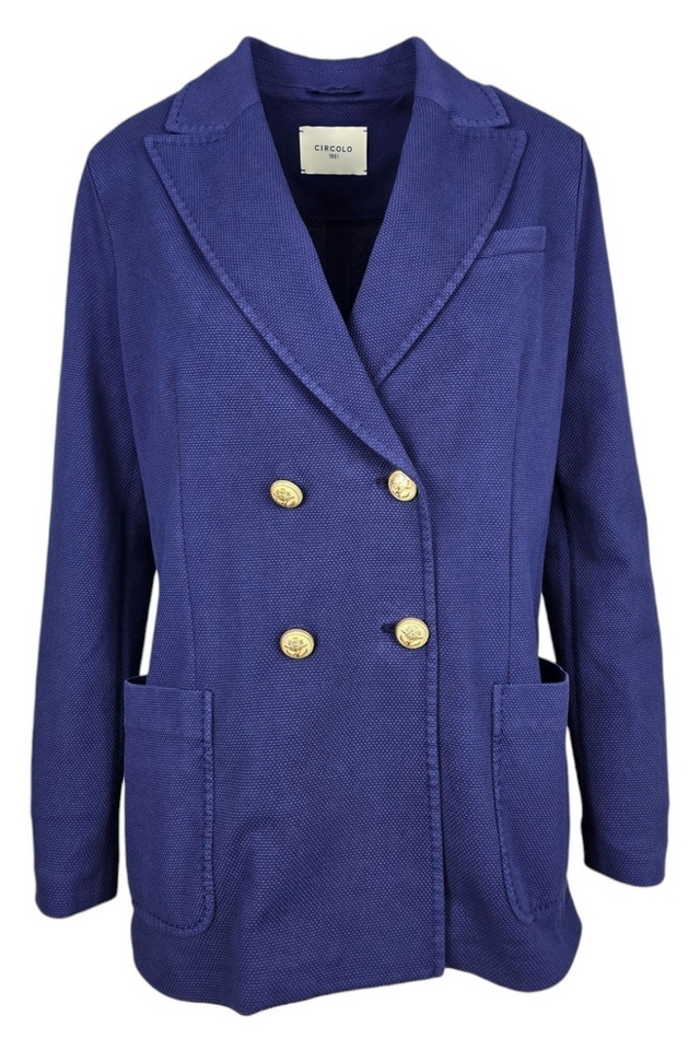 double-breasted woman jacket in cornflower blue piqué Circolo 1901