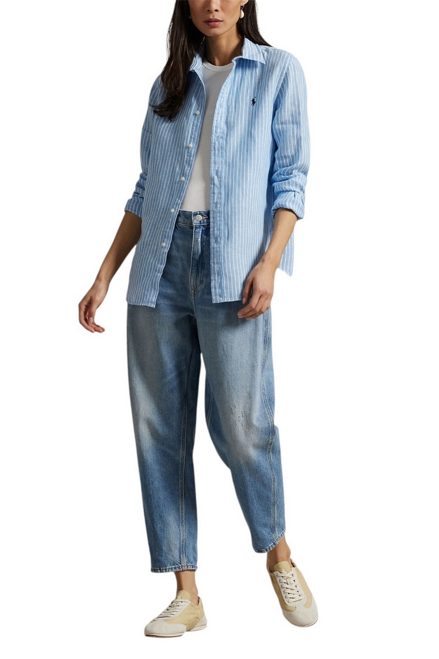 Camicia Lino Camicia Polo Ralph Lauren A Righe Blue Striped Men's