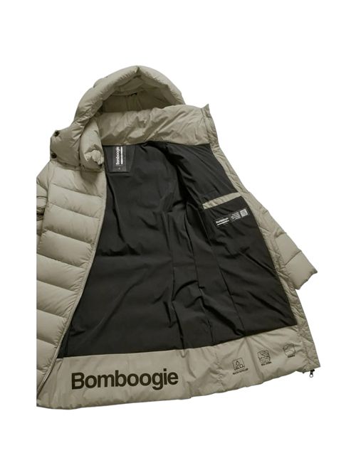 Long women's down jacket in ivory stretch nylon Bomboogie | CW079X503