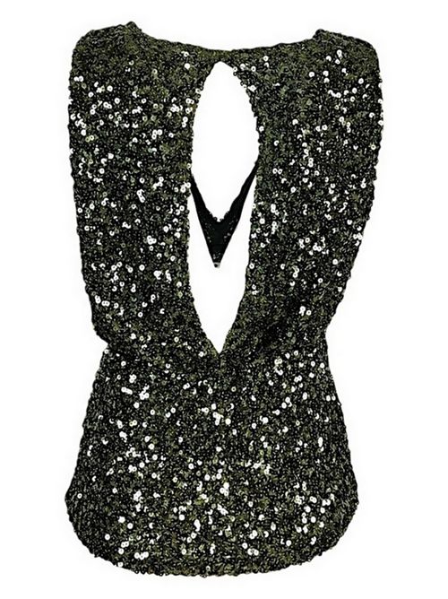 Military green women's top in stretch sequins P.A.R.O.S.H. | D312470-PARIS007