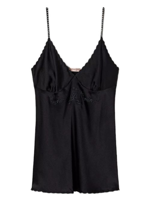 Women's black satin top with embroidery Twin-set | 232TT2061006