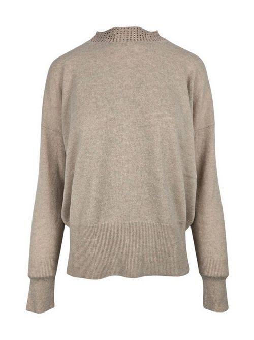 maglia donna girocollo strass al collo sabbia Anneclaire | D1293-857770