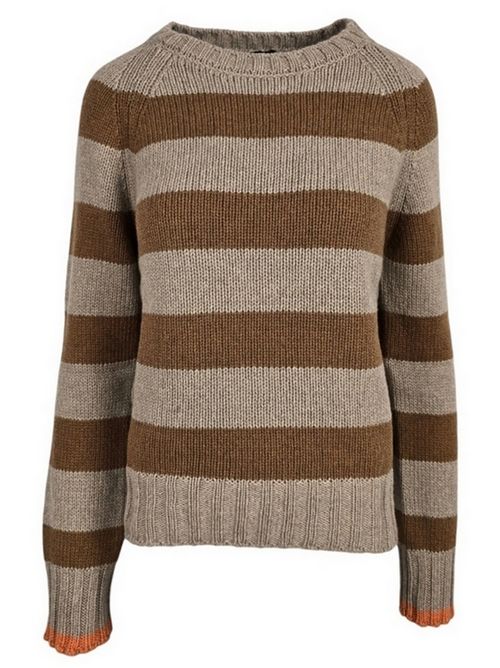 girocollo donna a righe beige e cammello Aragona | D3242MC1300