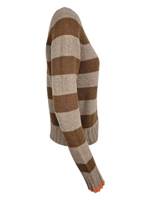 girocollo donna a righe beige e cammello Aragona | D3242MC1300