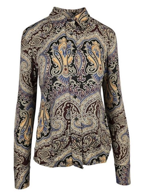 camicia donna skin like fantasia cachemire verde e marrone Caliban | PL4-YT6FR2