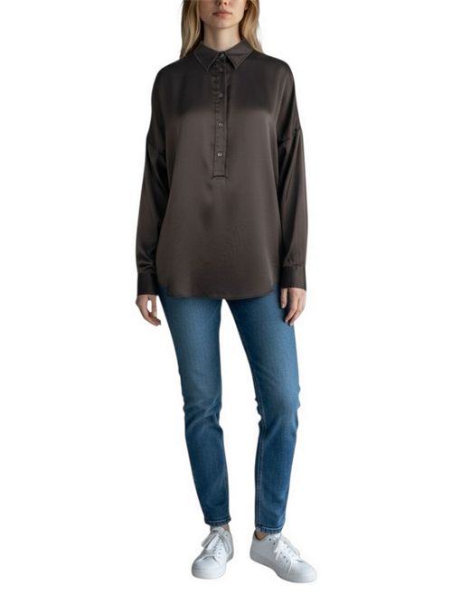 camicia donna over in seta marrone Caliban | PZA-Y9MUR3