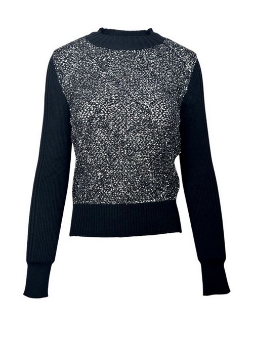 maglia donna paillettes più costine nera D.EXTERIOR | 616352