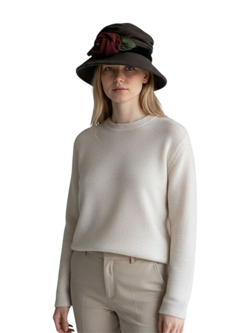 cloche donna in panno marrone con fiore Grevi | 27077466
