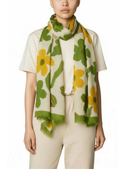 sciarpa donna a fiori beige e verde Jaytush | 161630