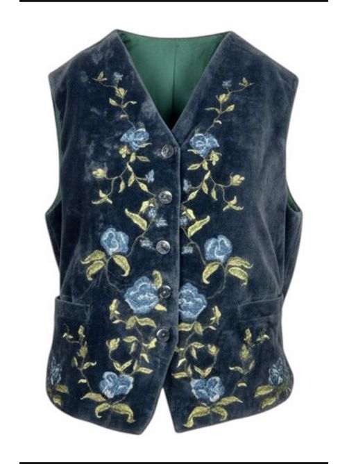 gilet donna in velluto blu con ricami Jaytush | 166040