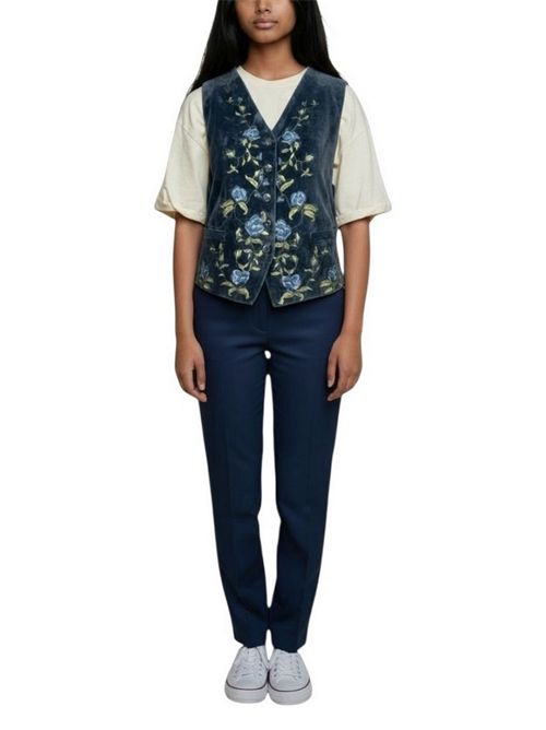 gilet donna in velluto blu con ricami Jaytush | 166040