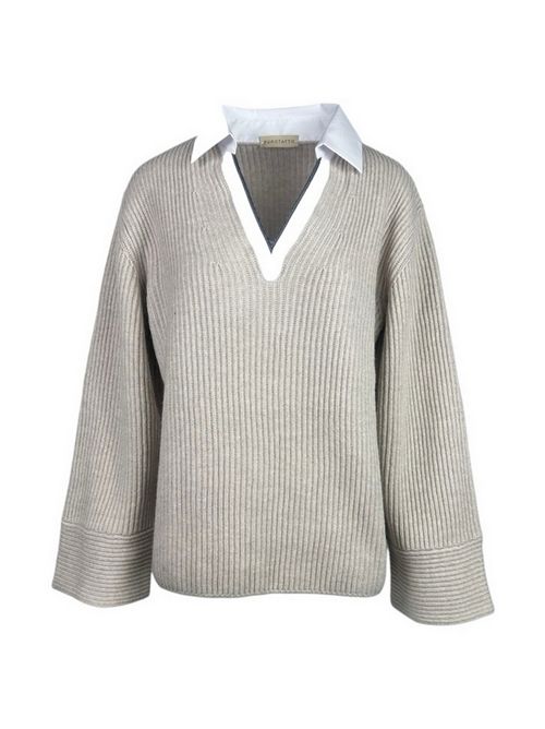 maglia donna a coste sabbia Purotatto | 2213-062SABBIA